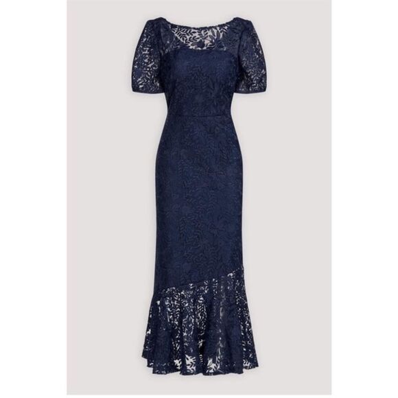 Kay Unger Portia Tea Length Dress in Midnight Blue 6 $308 - Picture 2 of 6